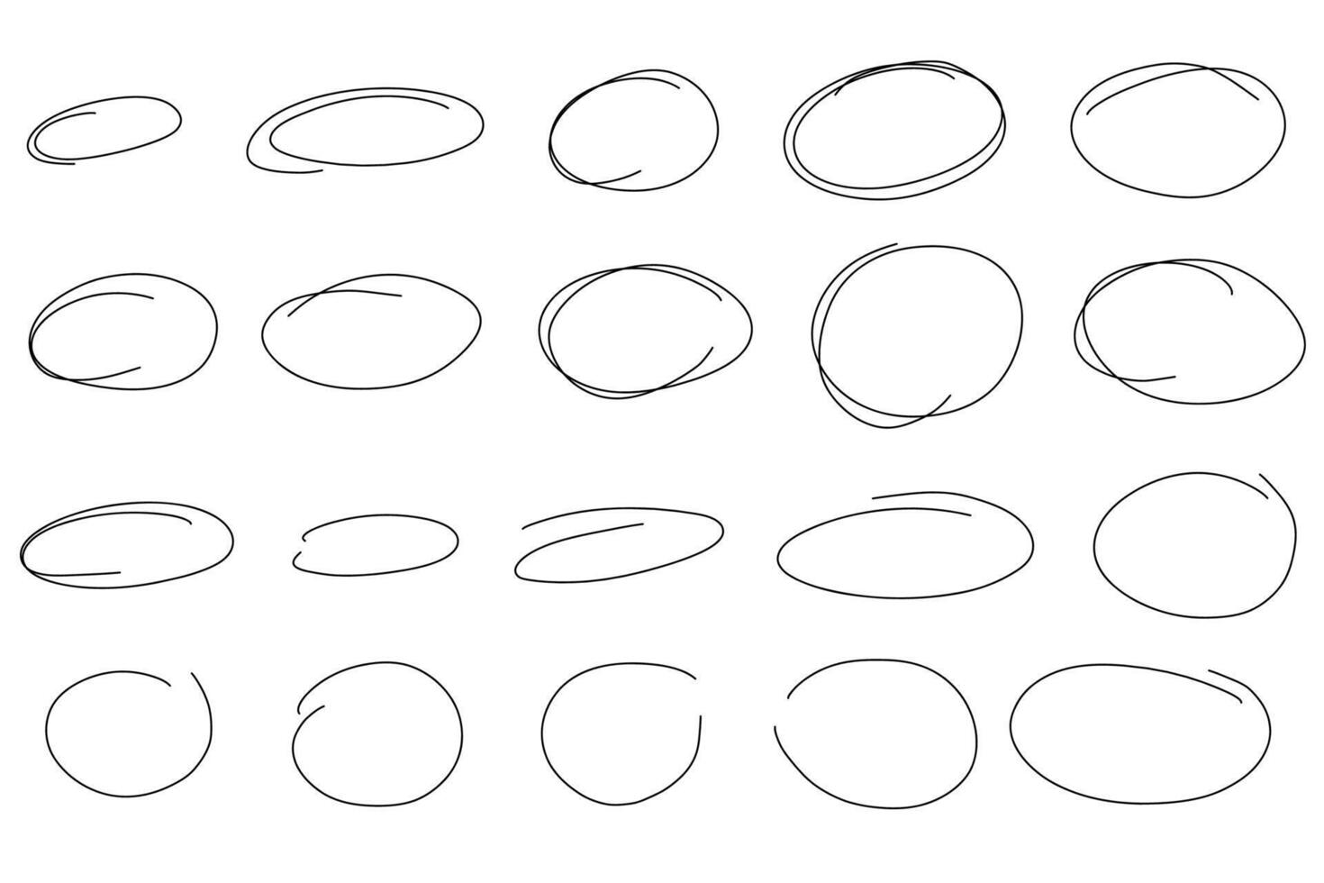 Highlight oval frames line set. Hand drawn scribble circle sketch set. Doodle ovals and ellipses line template. illustration oval isolated on white background. vector