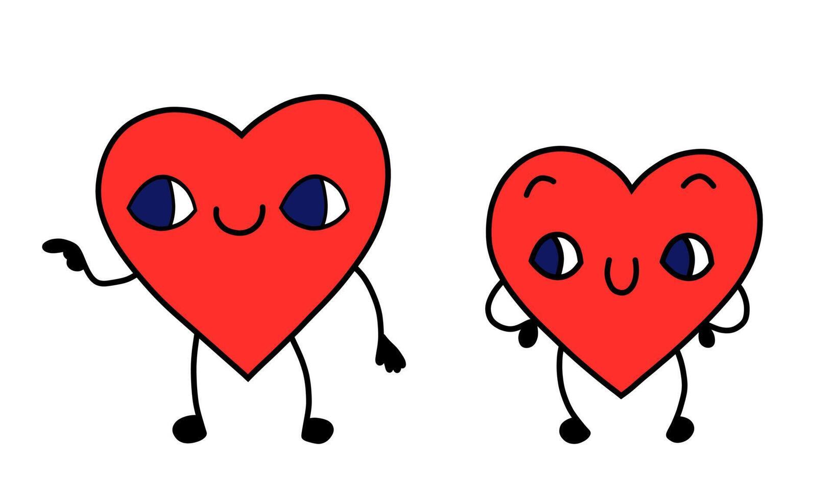 Heart character with eyes and hands. Heart cartoon for Valentine's day. Stock flat sticker illustration on a white background. vector