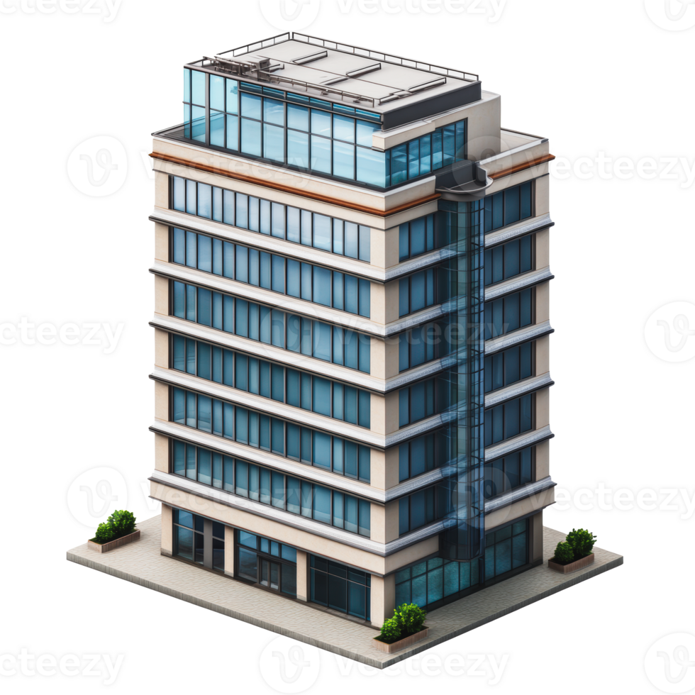 Modern office building with large glass windows png