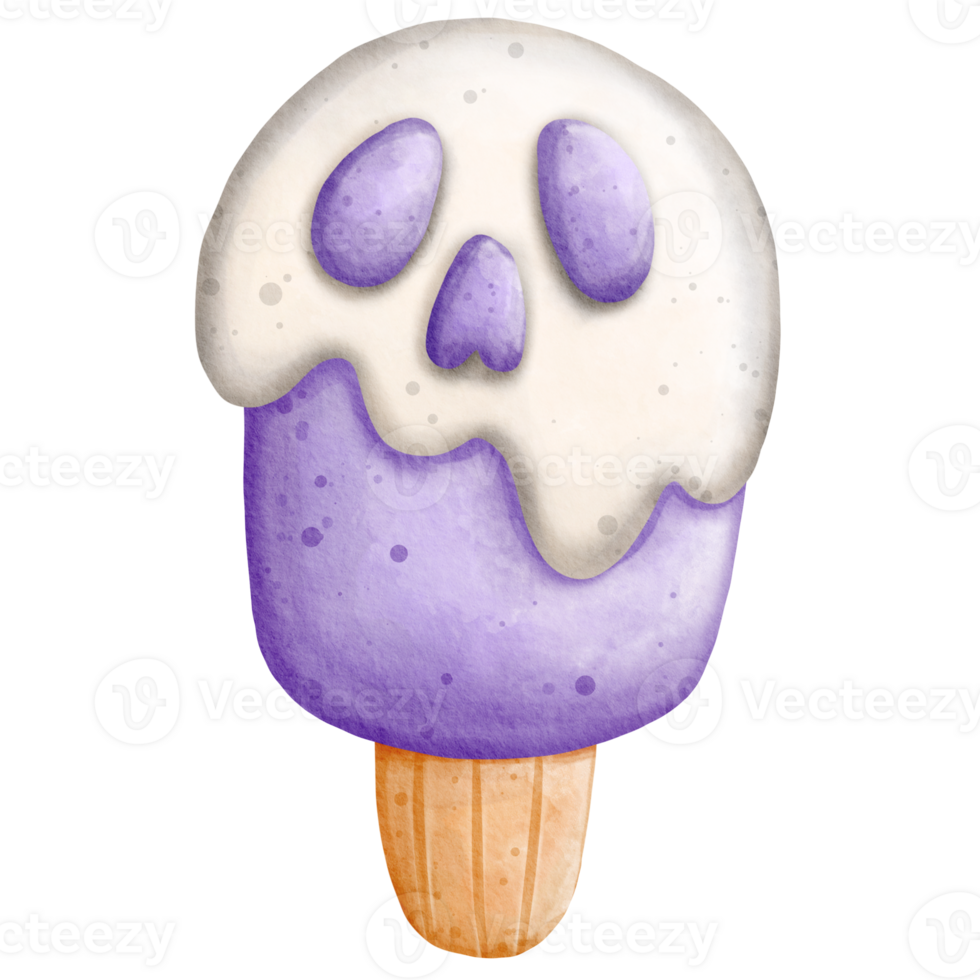 skull ice cream spooky watercolor halloween clipart, halloween party invitations, scrapbook designs, holiday decoration, mystical, and magical themes png