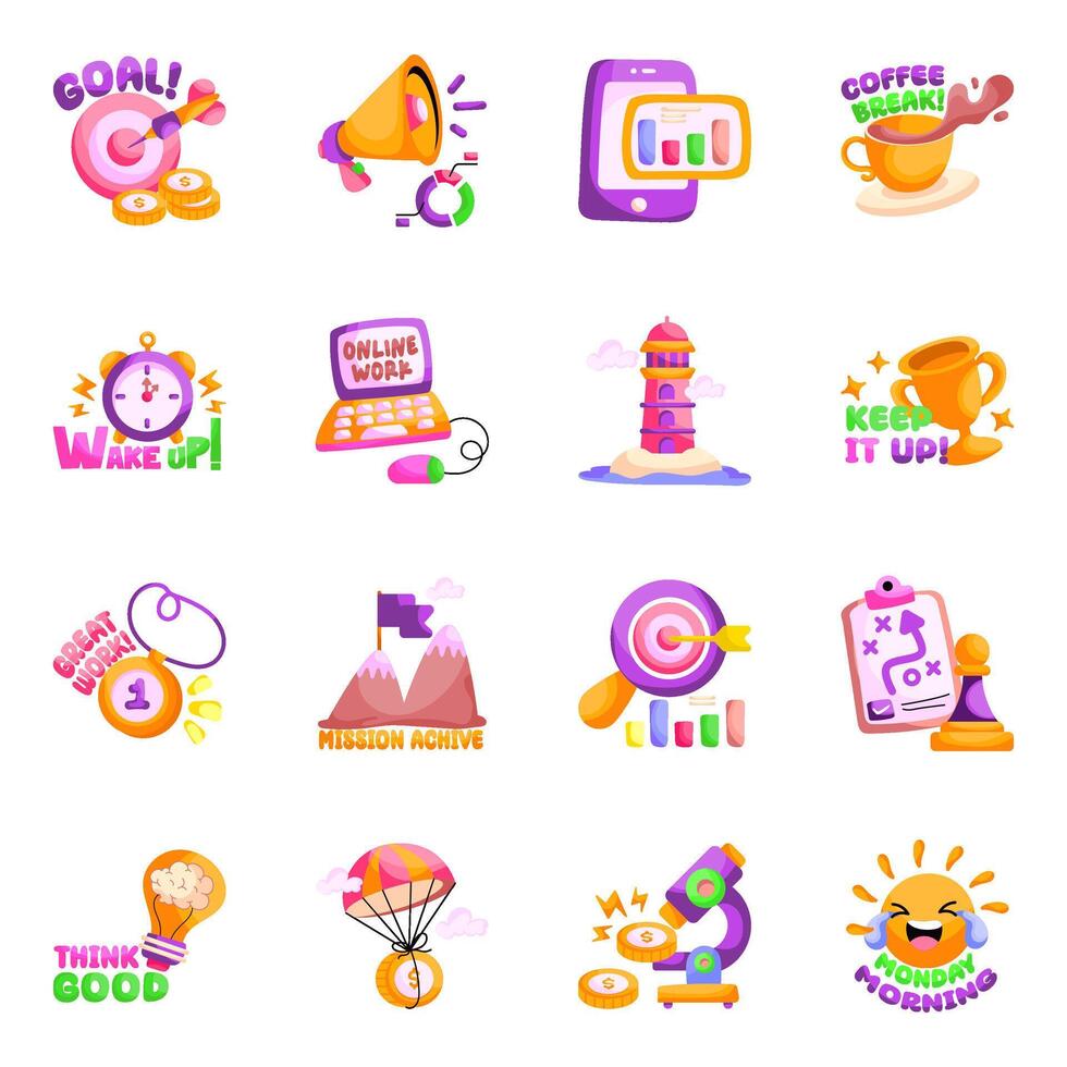 Set of Business and Finance Flat Stickers vector
