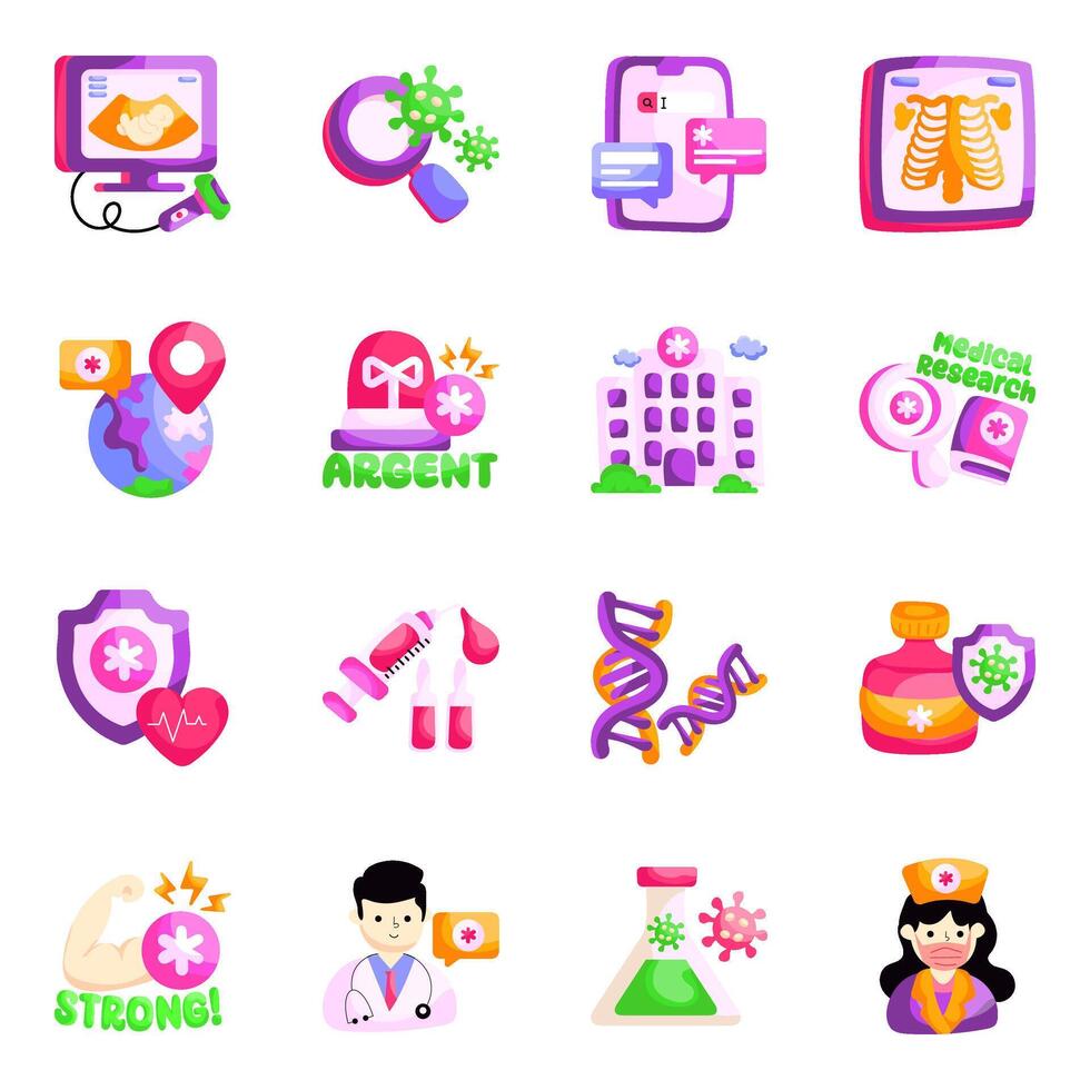 Set of Medical and Healthcare Flat Stickers vector