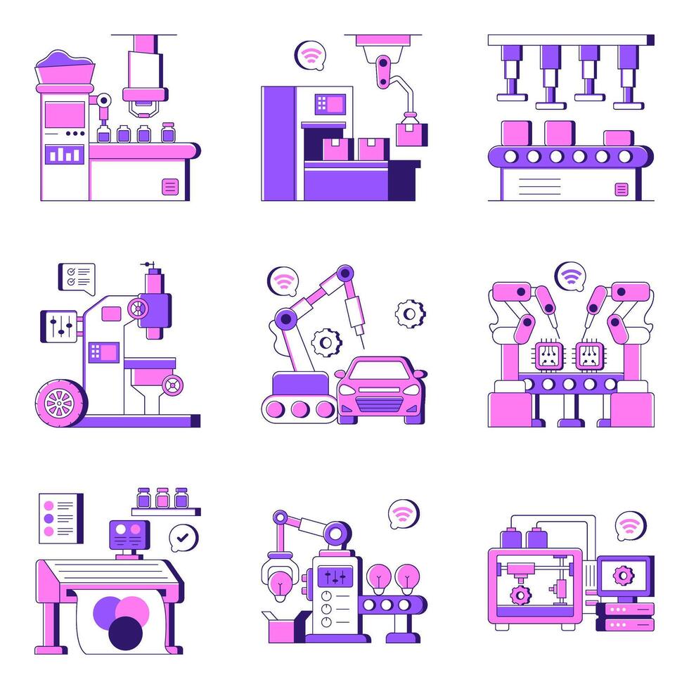 Set of Factory and Production Flat illustrations vector