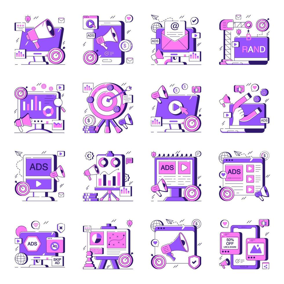 Set of Digital Marketing Flat Illustration vector