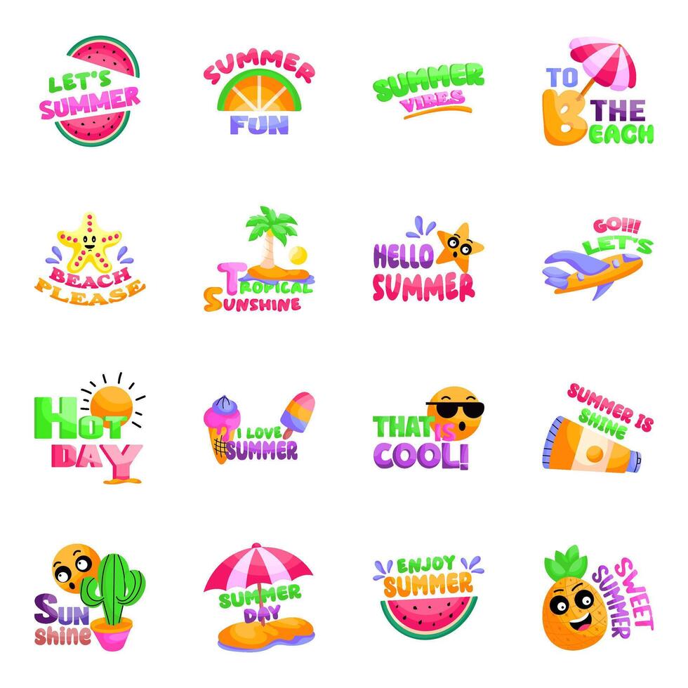 Set of Summer And Holiday Flat Stickers vector