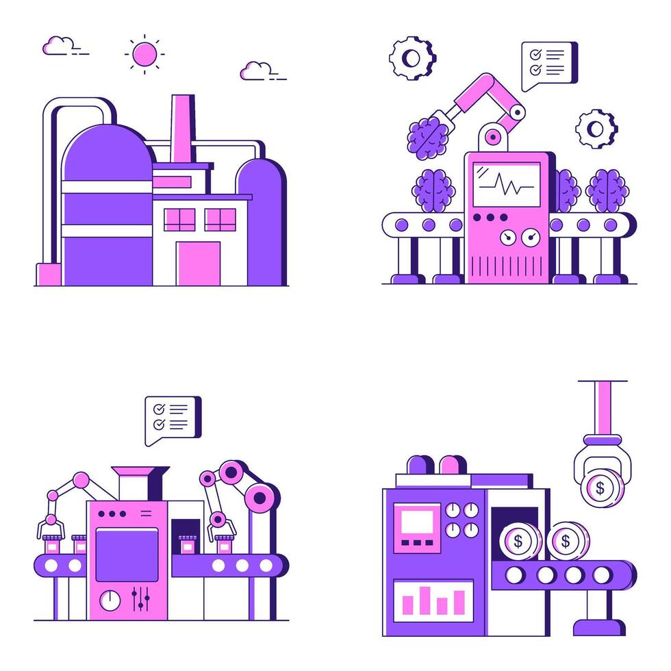 Set of Industry Automation Flat illustrations vector