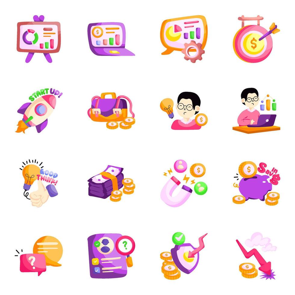 Set of Business and Analytics Flat Stickers vector