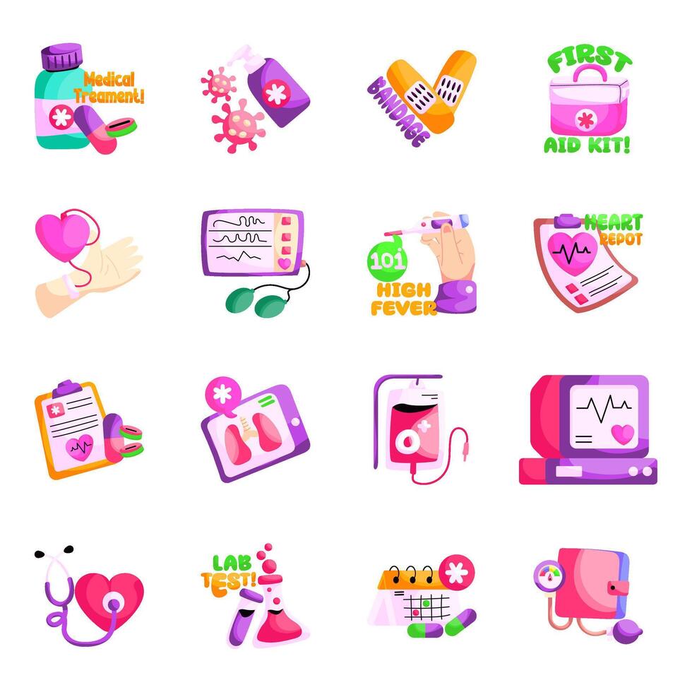 Set of Medical Flat Stickers vector