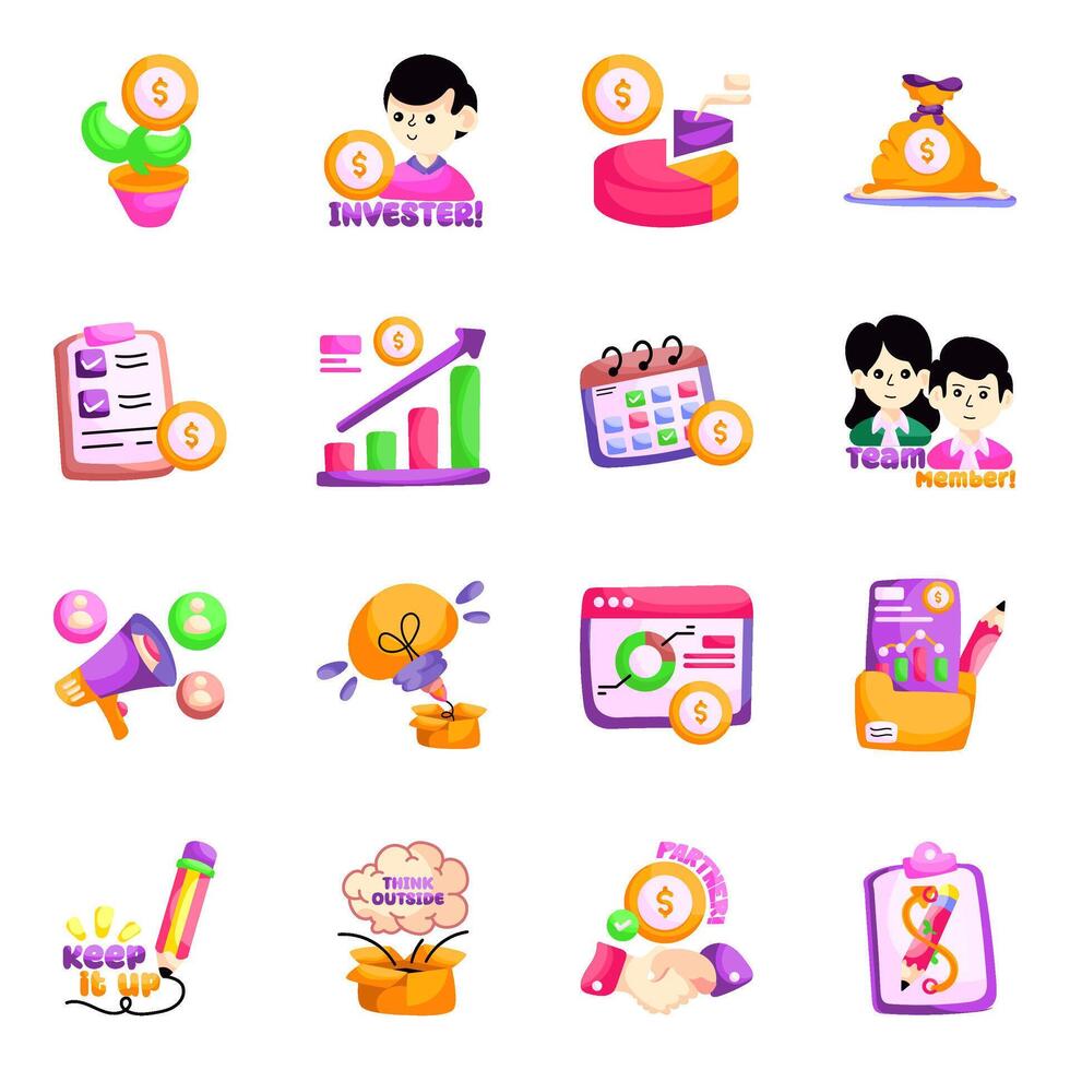 Set of Business Flat Stickers vector