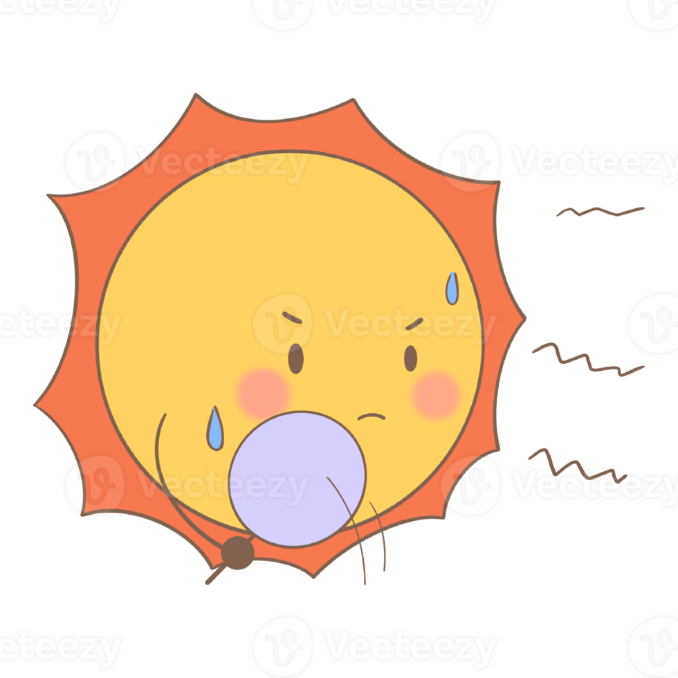 cartoon sun holding a cooling fan png