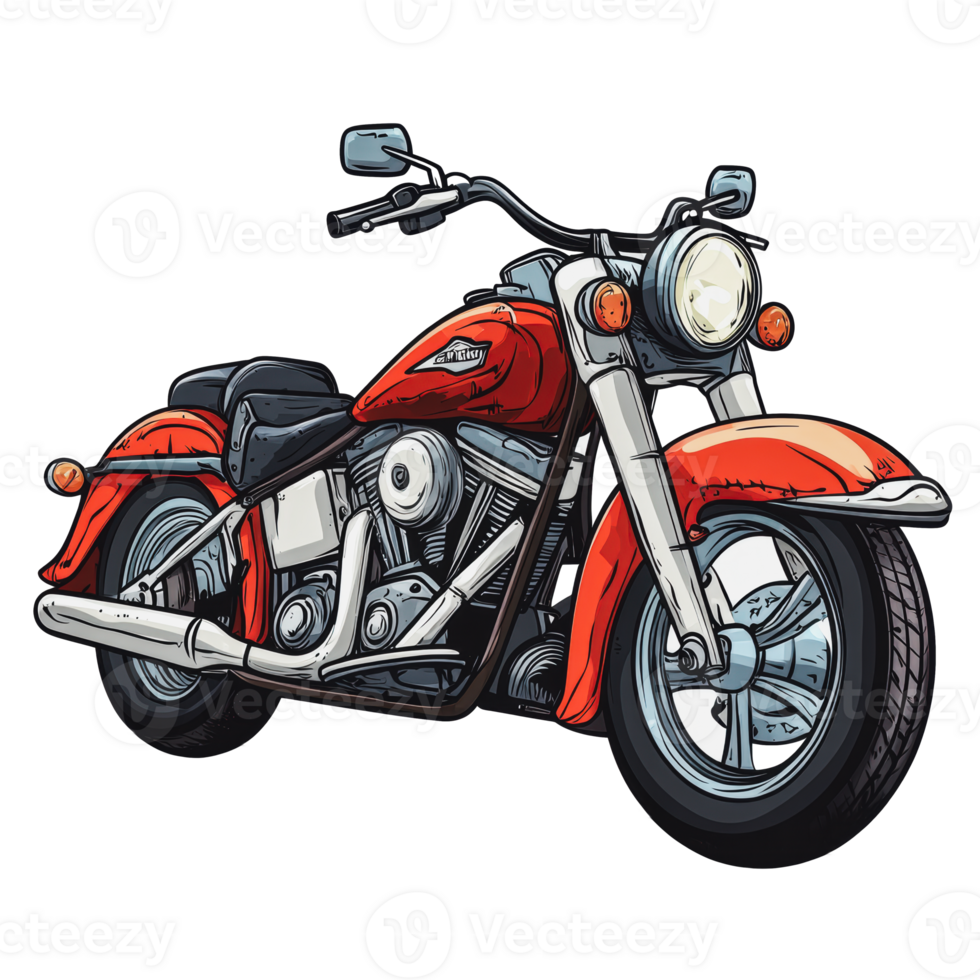 Red motorcycle parked on a city street in daylight png
