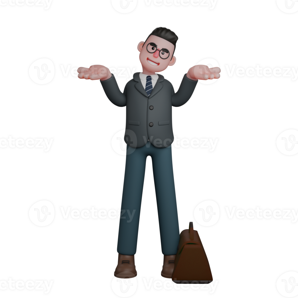 Illustrated Educational Professional. A man dressed in formal attire stands with a confused or uncertain expression. 3D Male Teacher png