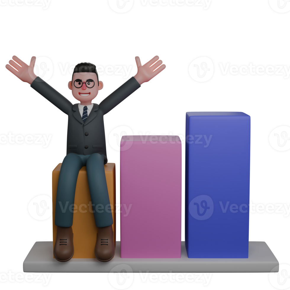 of an Educational Professional. A man in a suit sits over a bar chart, with his arms raised high. Male Teacher png