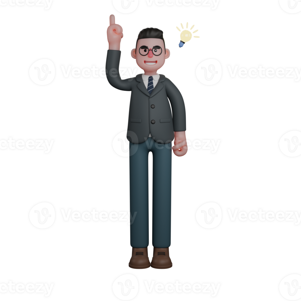 Male Teacher with Blackboard. Man Standing Upright With One Hand Raising his Index Finger, With The Symbol of a Light Bulb On png