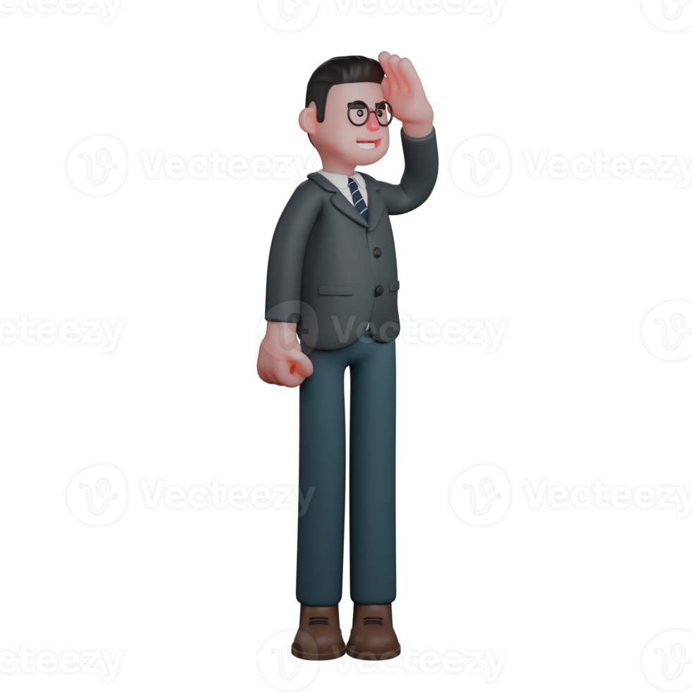 Professional 3D Teacher. A formally dressed man stands saluting or looking into the distance. Male Educator png