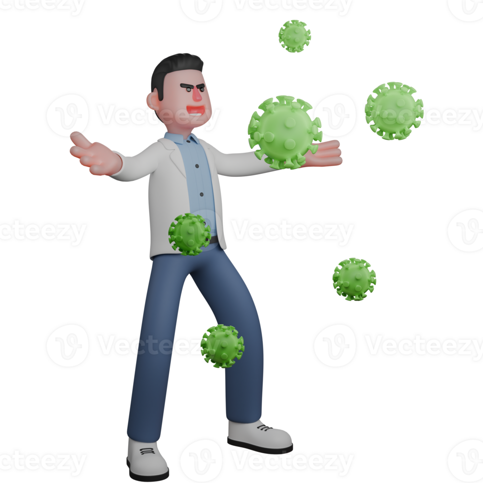 Doctor in 3D. Male Character Fighting Virus with Angry Expression. Male Professional png