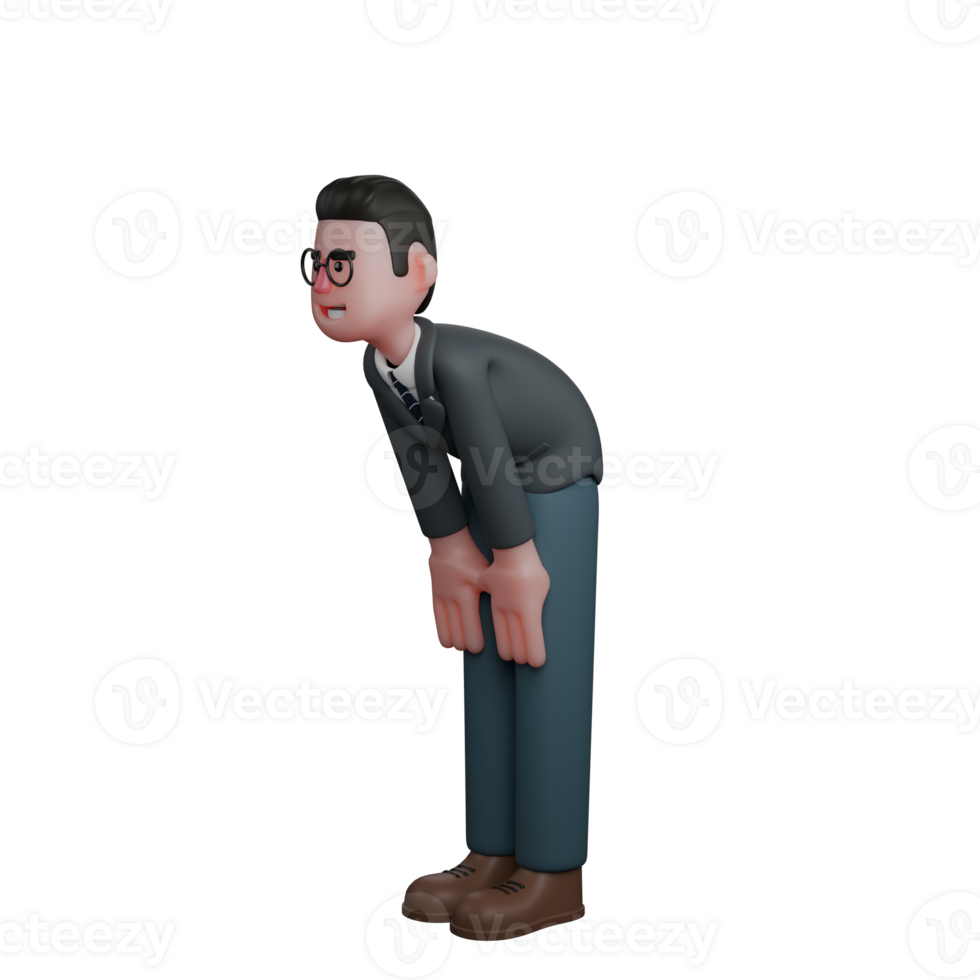3D Cartoon Male Teacher. A Man in a Formal Suit Bowing. Professional Education png