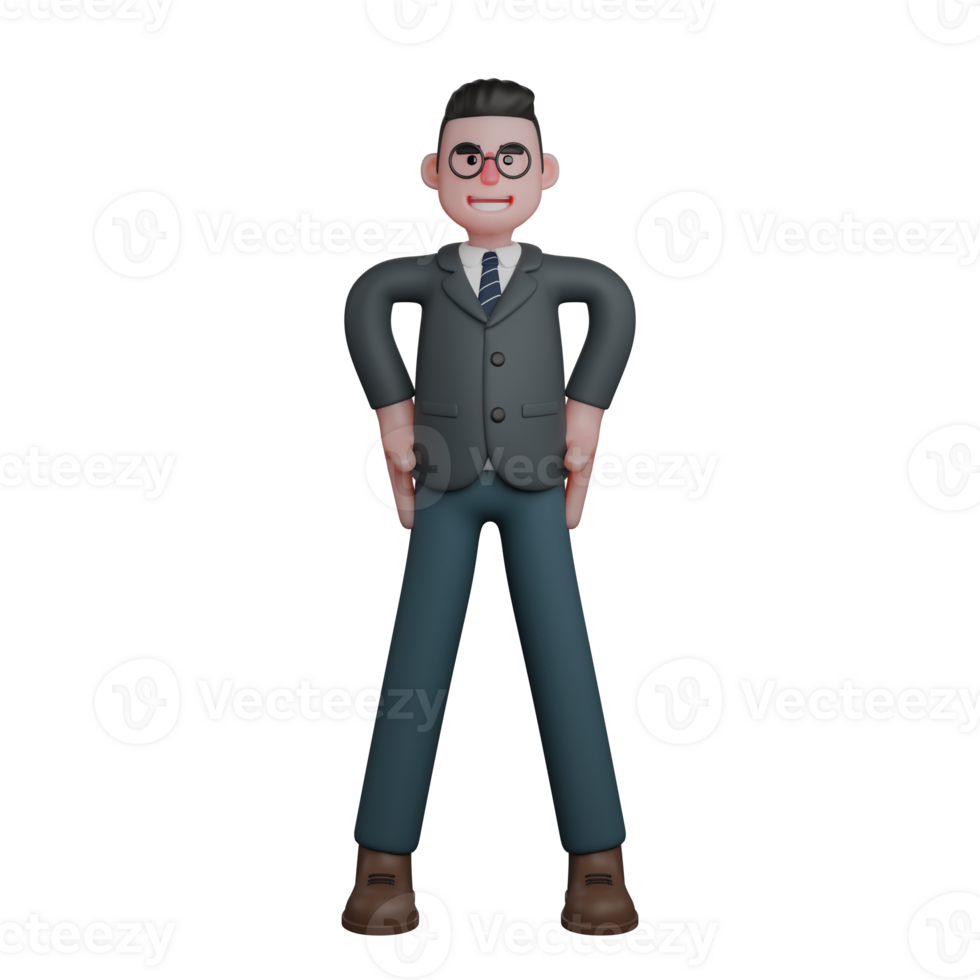 Professional Educational Male. A man in formal attire stands with his legs wide apart and hands on his hips png