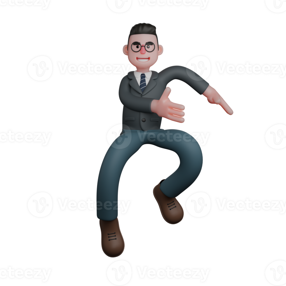 Professional Male Educational Character. A man in formal attire is making a dynamic hand gesture, as if pointing or directing something. 3D Teacher png