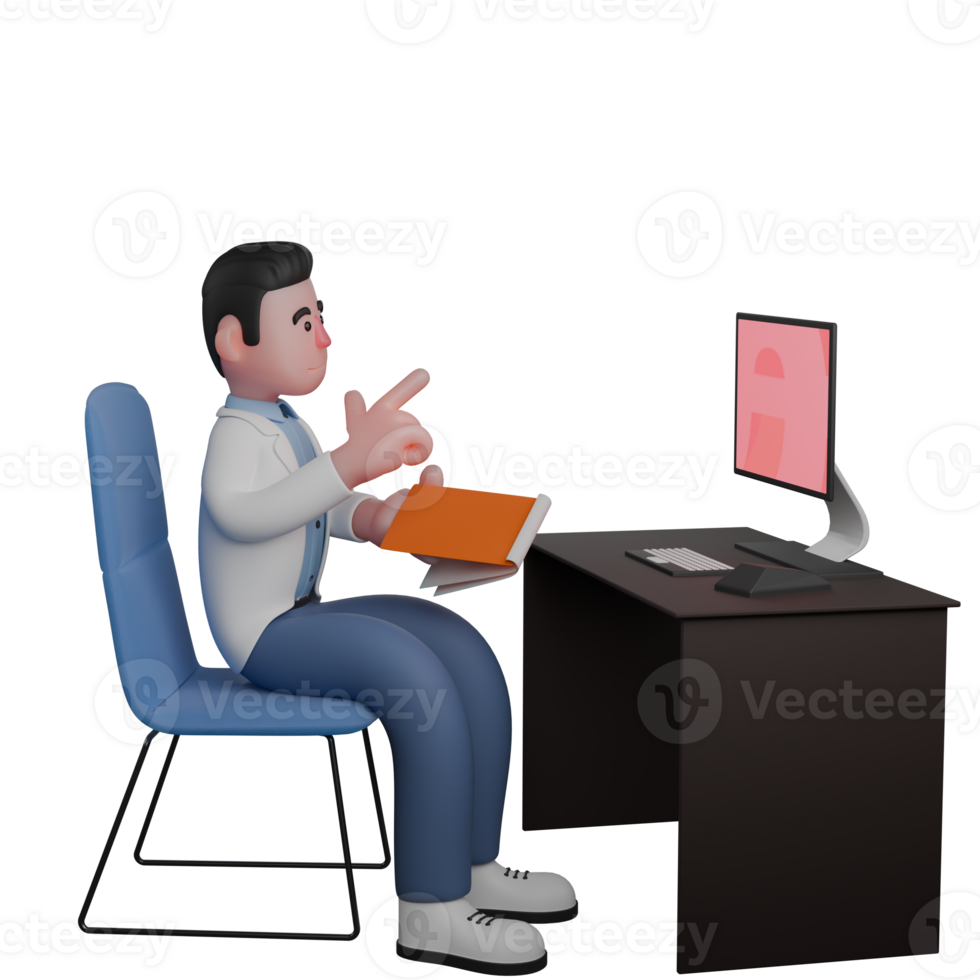 3D Model of Male Doctor. Doctor Taking Notes at Computer. Professional Healthcare png