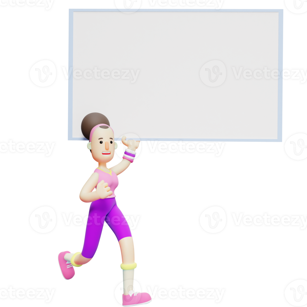 Animated 3D Yoga Girl. A Female Cartoon Character Holding a Large Signboard. Character Pack png