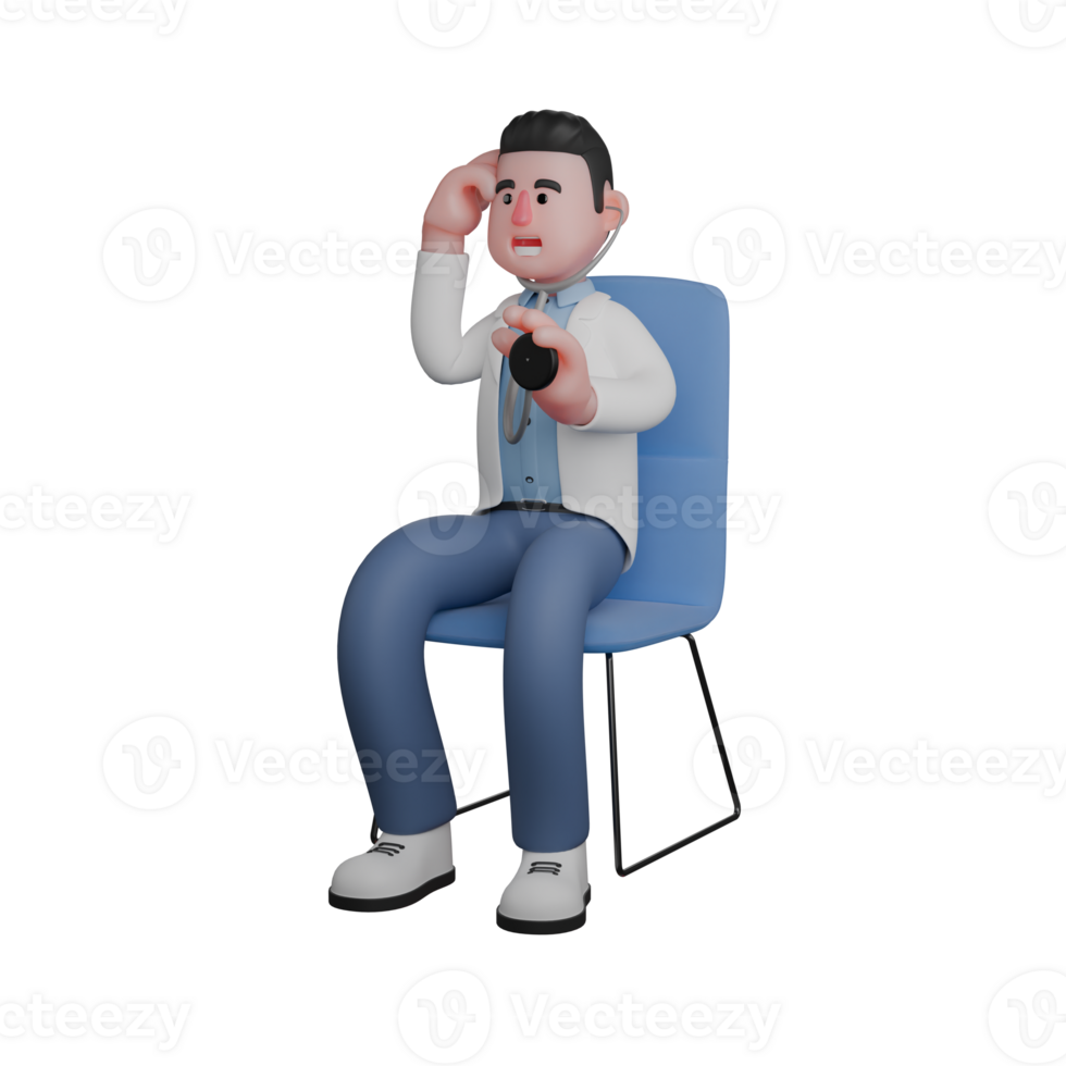 3D Healthcare Practitioner. Doctor Sitting on a Chair Holding a Stethoscope. Male Doctor png