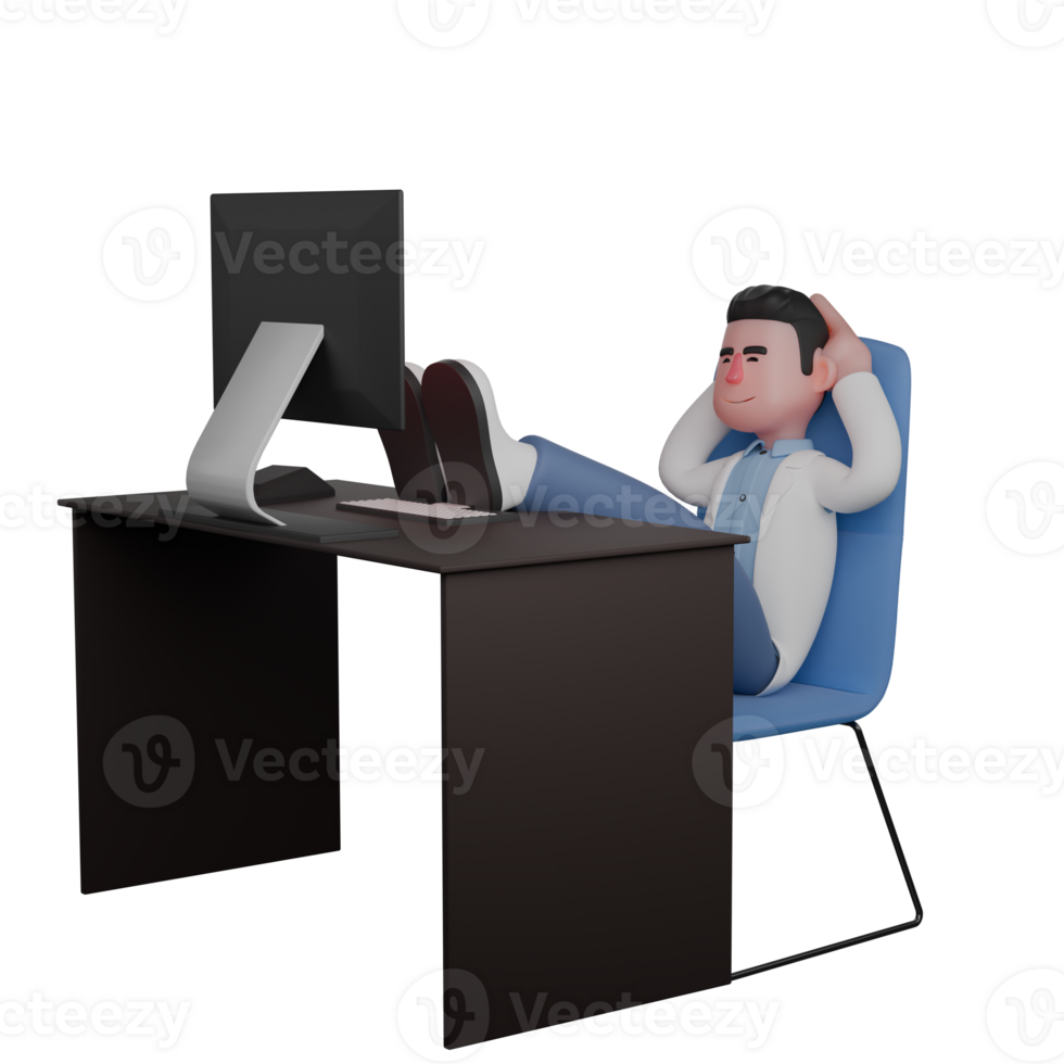 3D Healthcare Character. Doctor Relaxing at Computer png