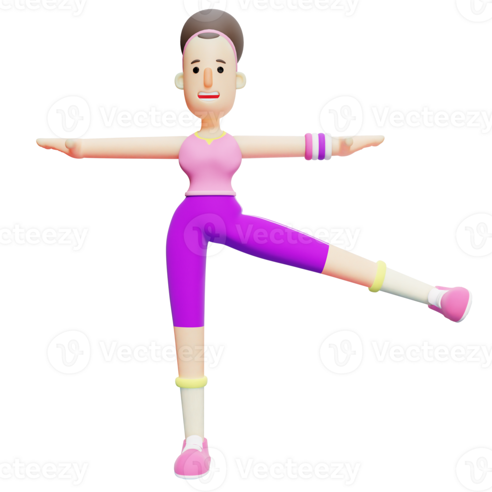 Yoga Girl Poses in 3D. Female Character in Lateral Leg Stretch Pose. Cartoon png