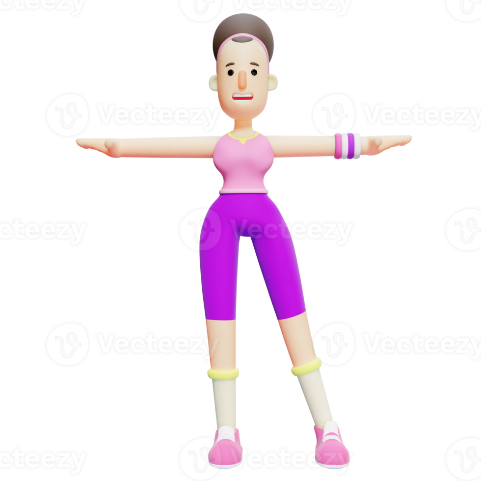 Female Character in Warm-Up Pose with Arms Outstretched. Cartoon Character png