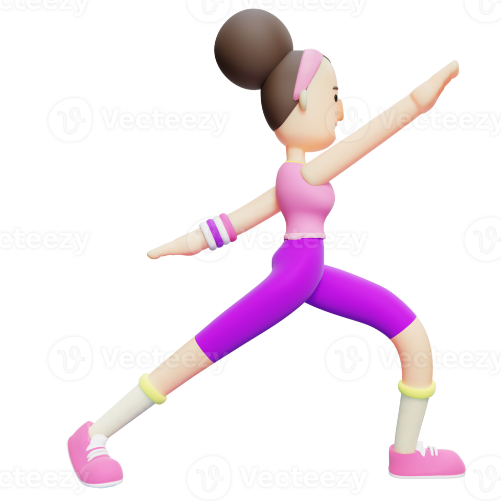 Cartoon Yoga Girl Character Pack. Female Character Performing Yoga Pose. 3D png