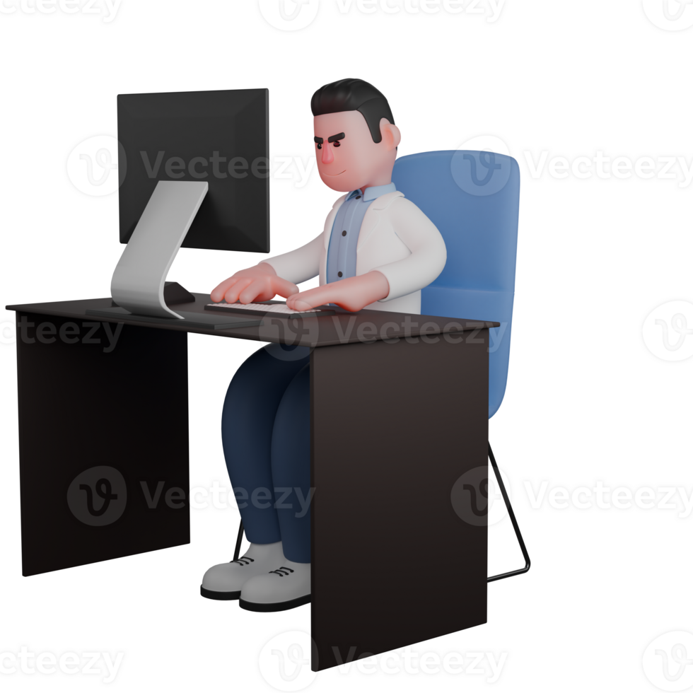 Professional Male in Medicine. Doctor Working at Computer. 3D Doctor Cartoon png