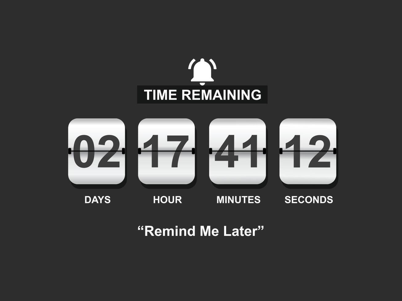 Countdown clock timer. remaining count down flip board with day, hour, minute scoreboard vector