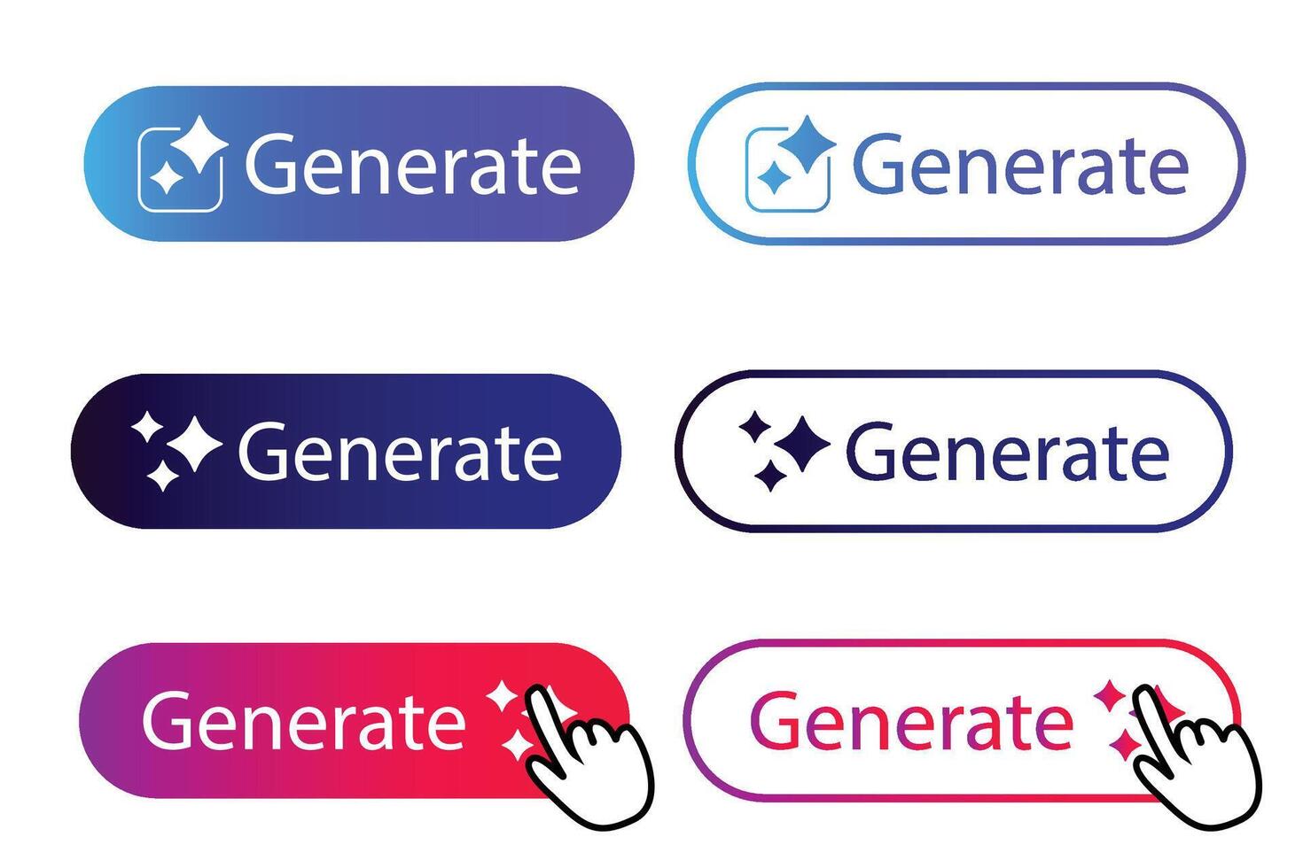 Generated button for artificial intelligence generating applications. design search button generate text miracle. vector