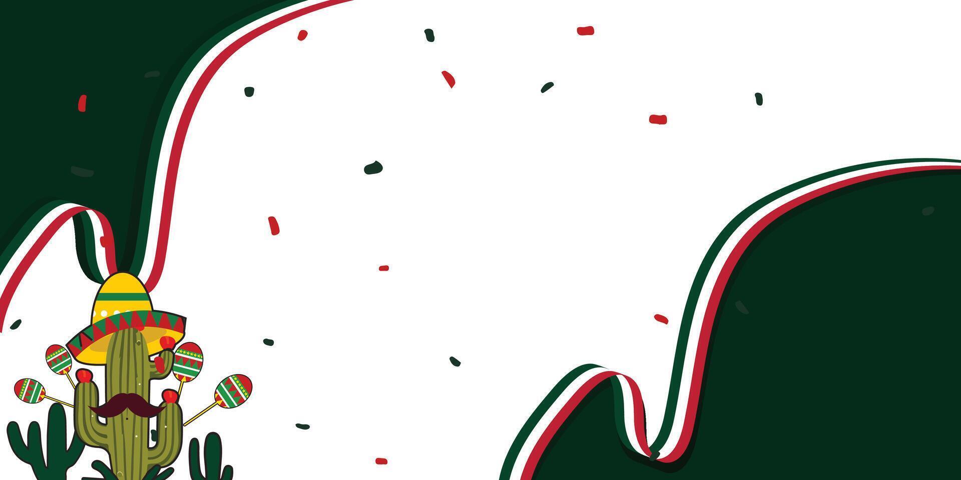 Banner design for the independence day of Mexico 16 September with flag decoration and cactus plants vector