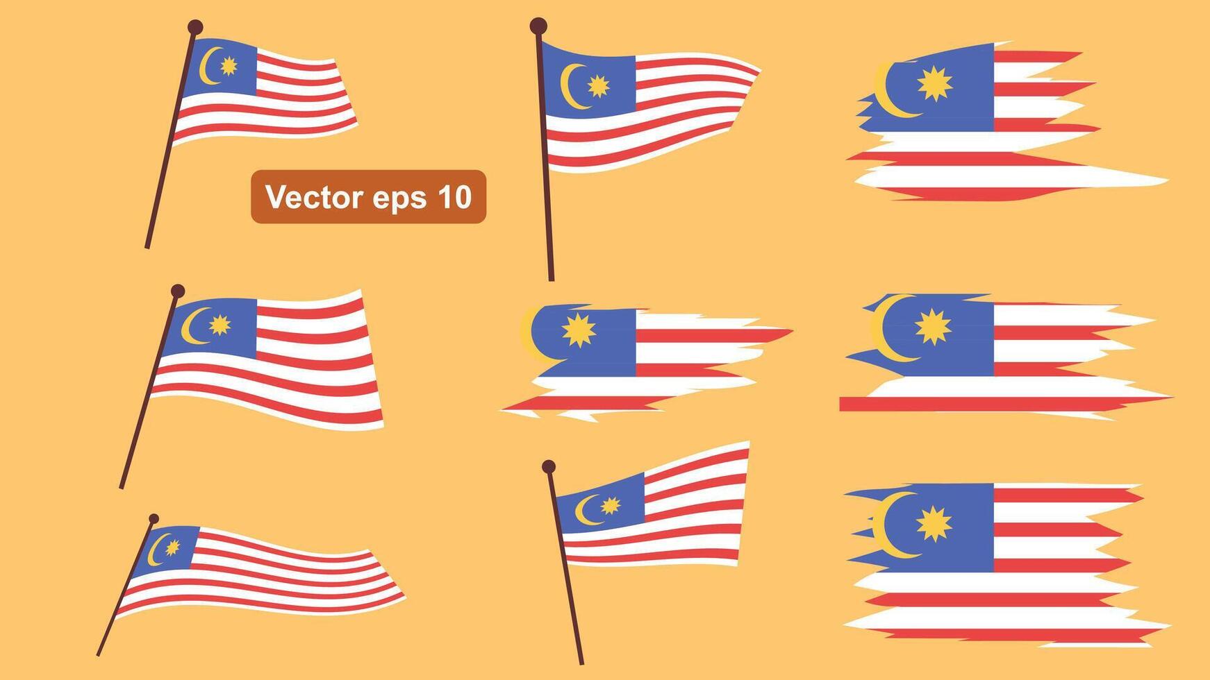 set of Malaysian flag ribbon element vector