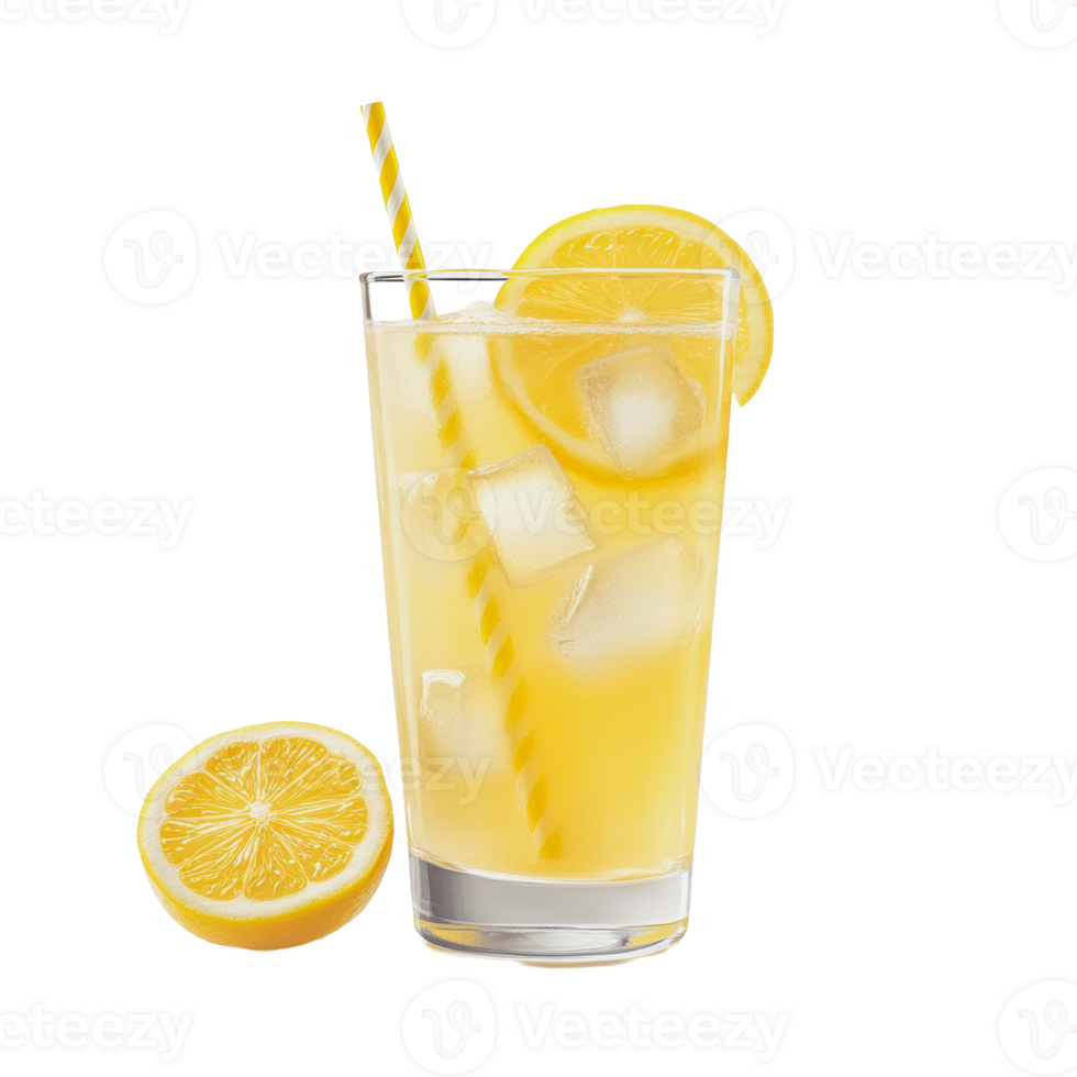 Refreshing lemonade with ice and lemon slices png