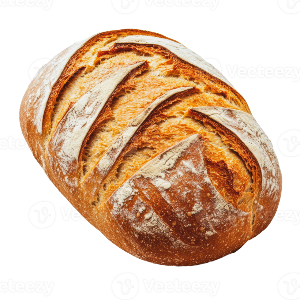Freshly baked artisanal bread loaf on display png