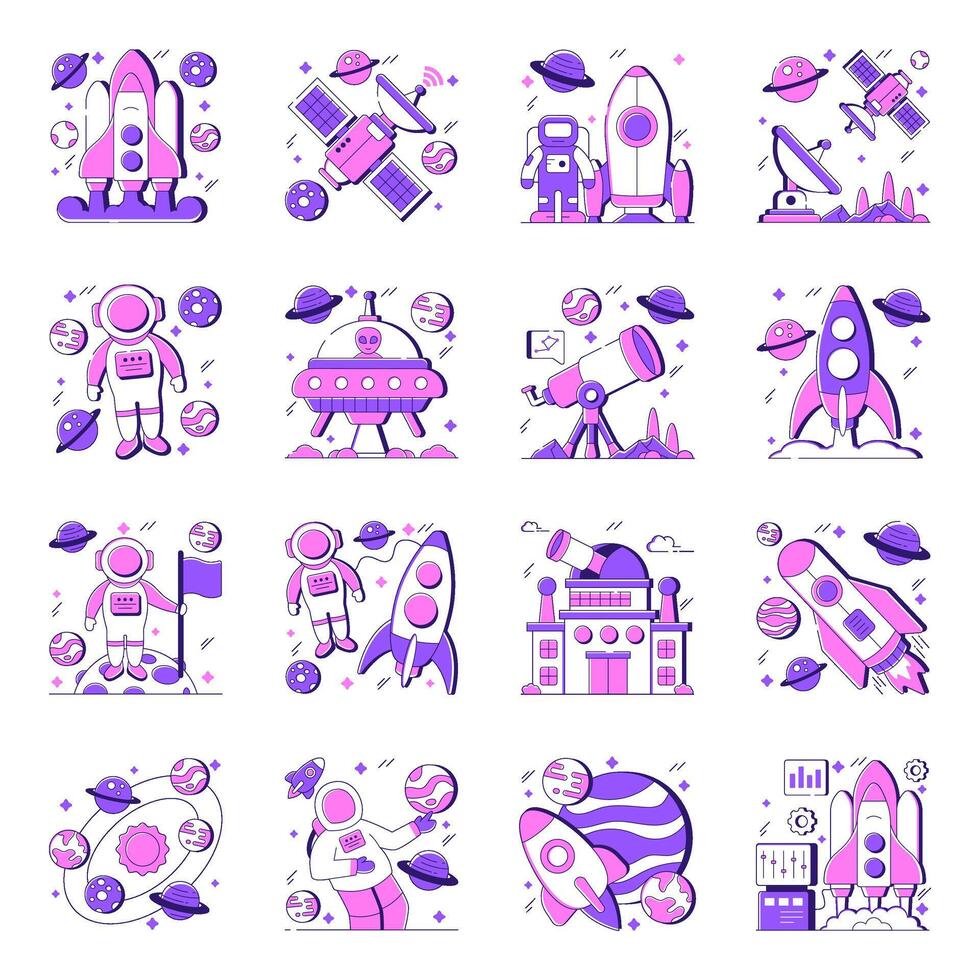 Set of Space Flat Illustrations vector