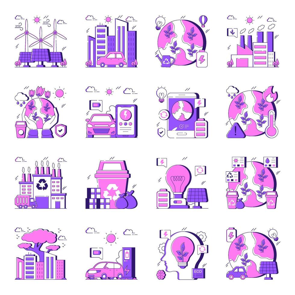 Set of Ecology Flat Illustrations vector