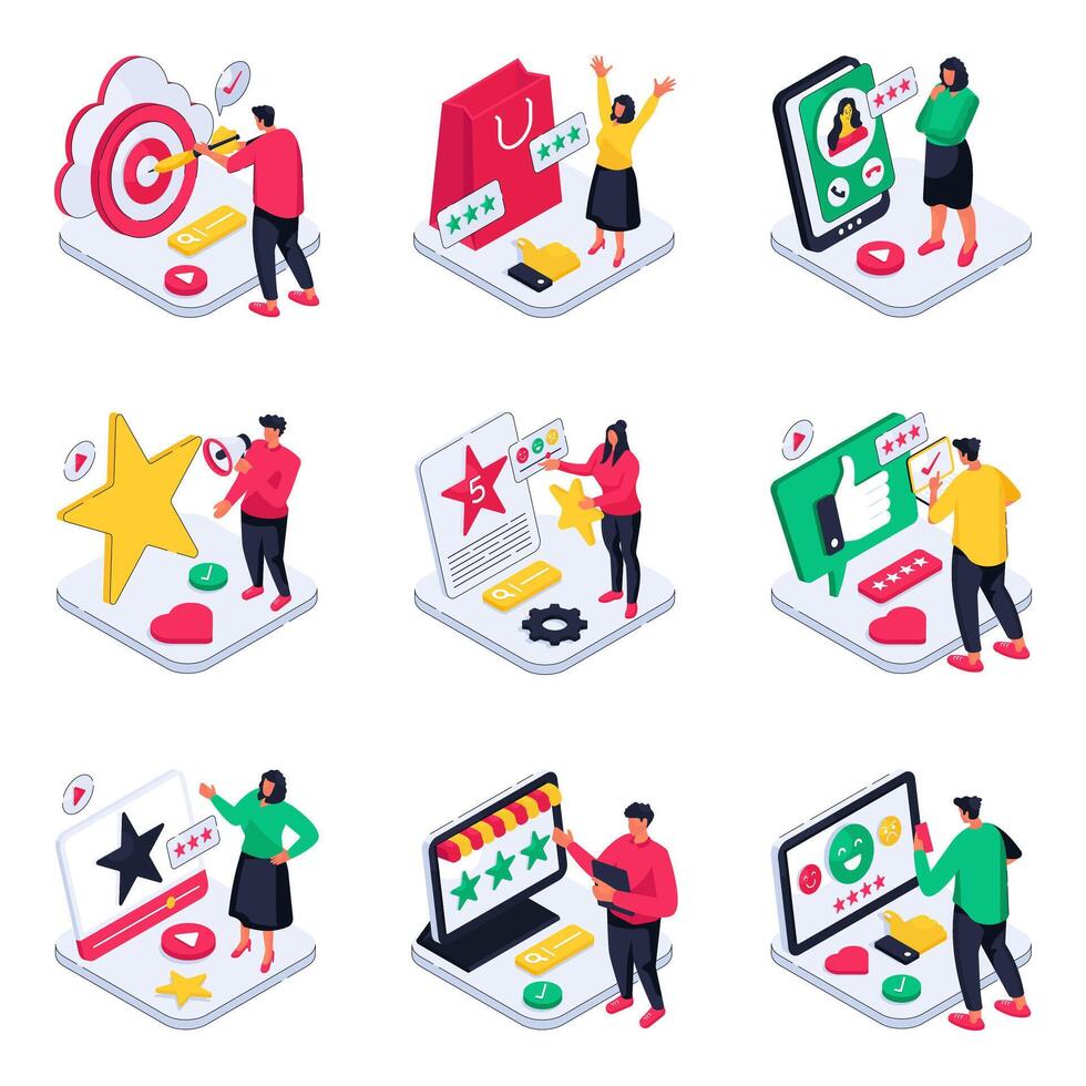 Set of Customer Response Isometric Illustrations vector