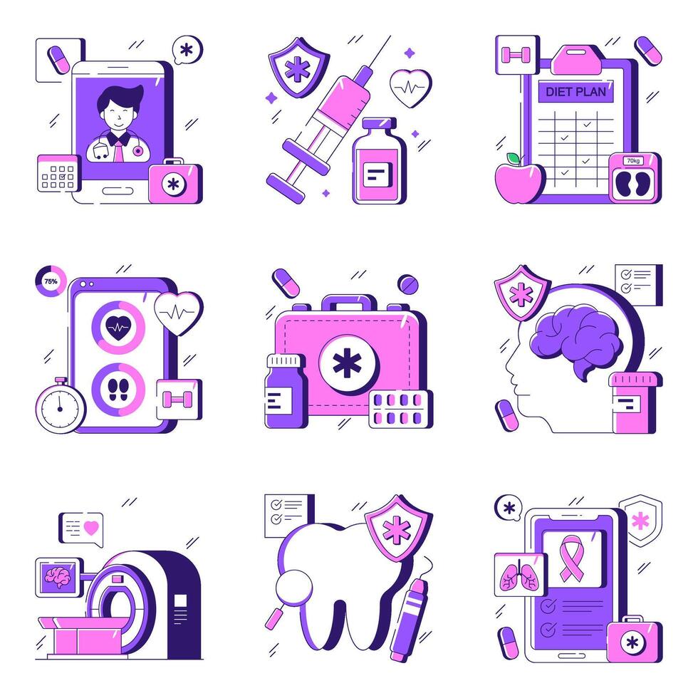 Set of Healthcare Flat Illustrations vector