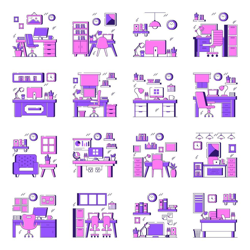 Set of Workplace Flat Illustrations vector