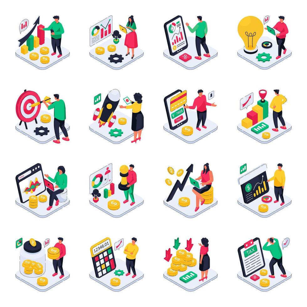 Set of Business Activities Isometric Illustrations vector