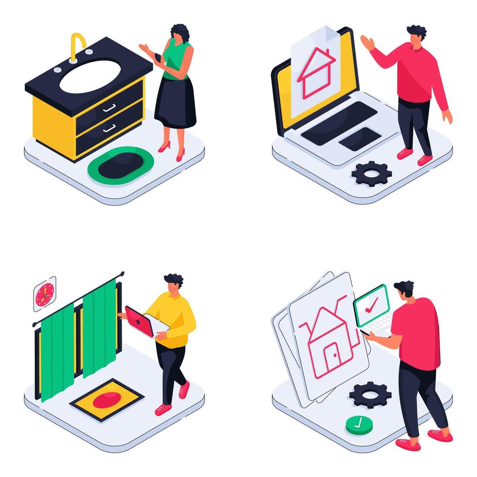 Set of Home Interior Isometric Illustrations vector