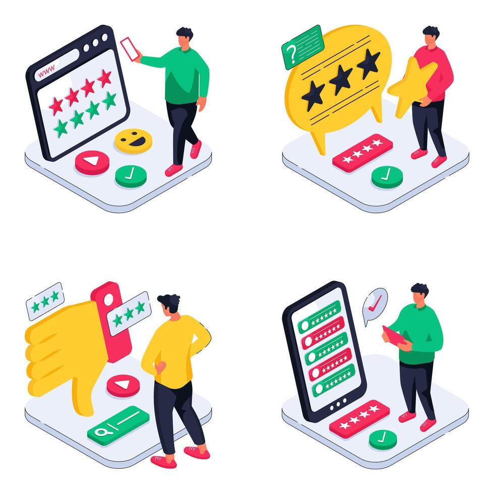 Set of Customer Ratings Isometric Illustrations vector