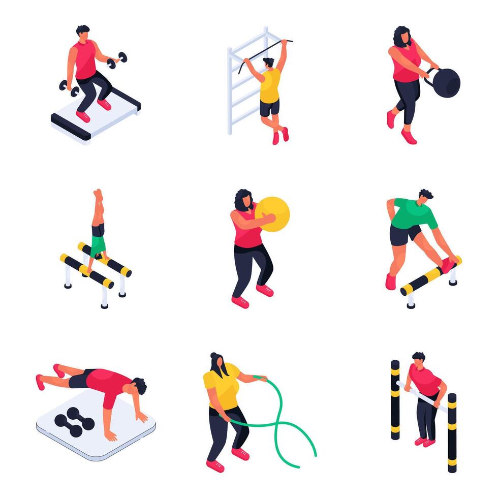 Set of Workout Isometric Illustrations vector