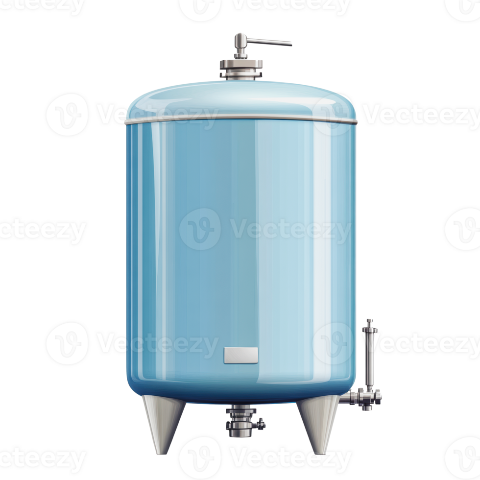 A blue fermenter displayed in a well-lit brewery, showcasing a modern design ideal for craft brewing png