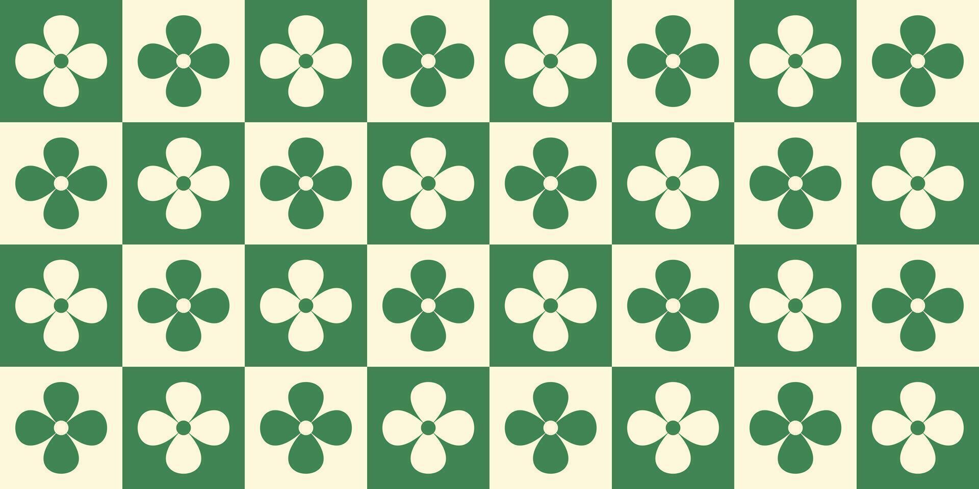 Checkered Flowers Seamless Pattern Backgrounds in Retro Style. vector