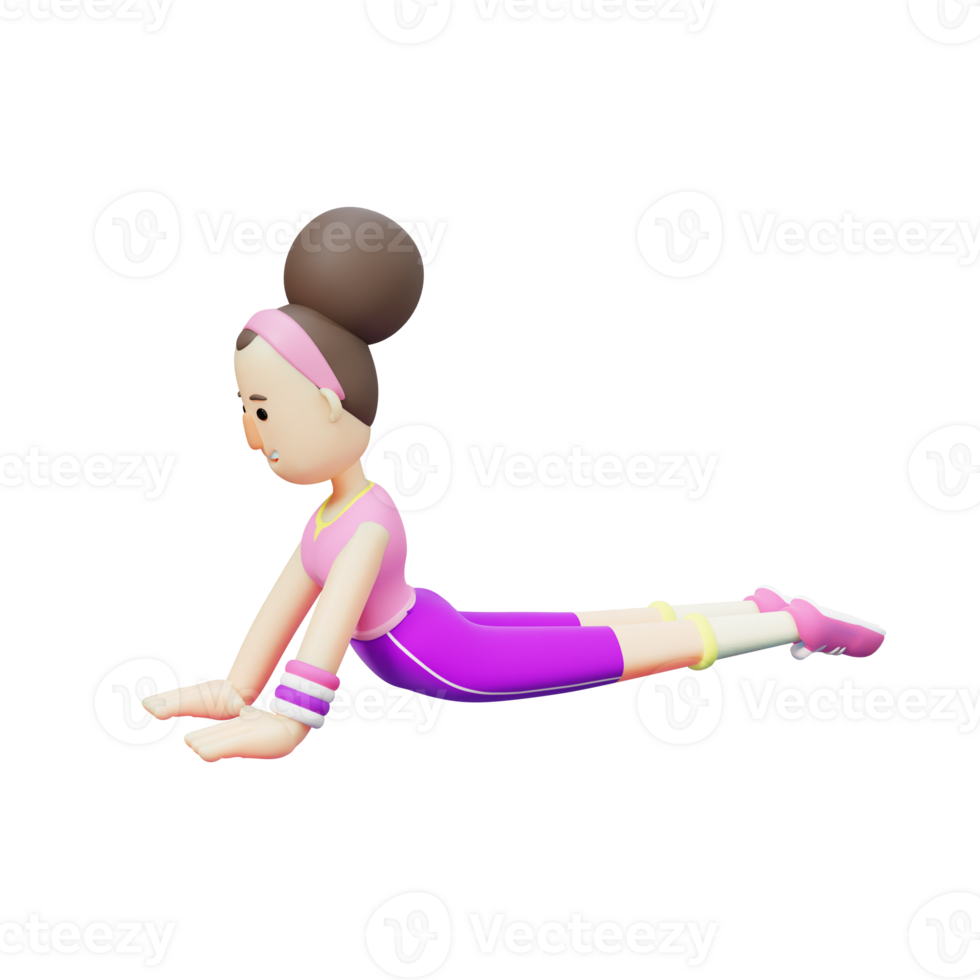 Cartoon 3D Yoga Pack. Cartoon Character Performing Cobra Stretch. Girl in Poses png