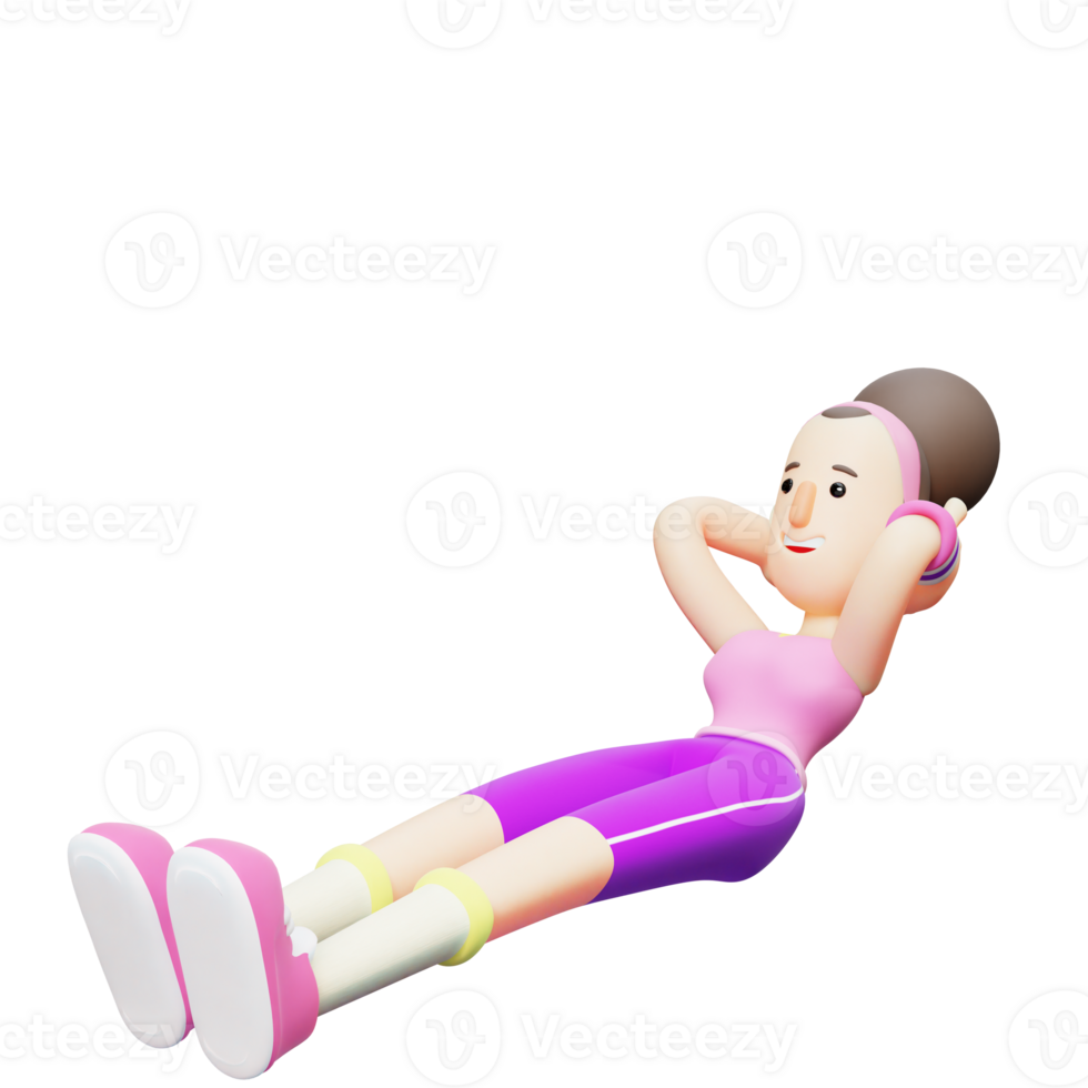 Character Design of Yoga Girl. Cartoon Character Doing Sit-Ups. 3D Cartoon png